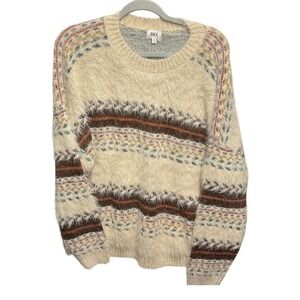 BKE Cream Multi Color Fair Isle Fuzzy Knit Sweater Size‎ S